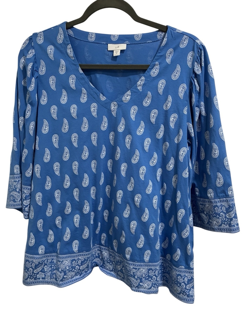 J. Jill Blue Paisley 100% Cotton V-Neck Tunic Medium